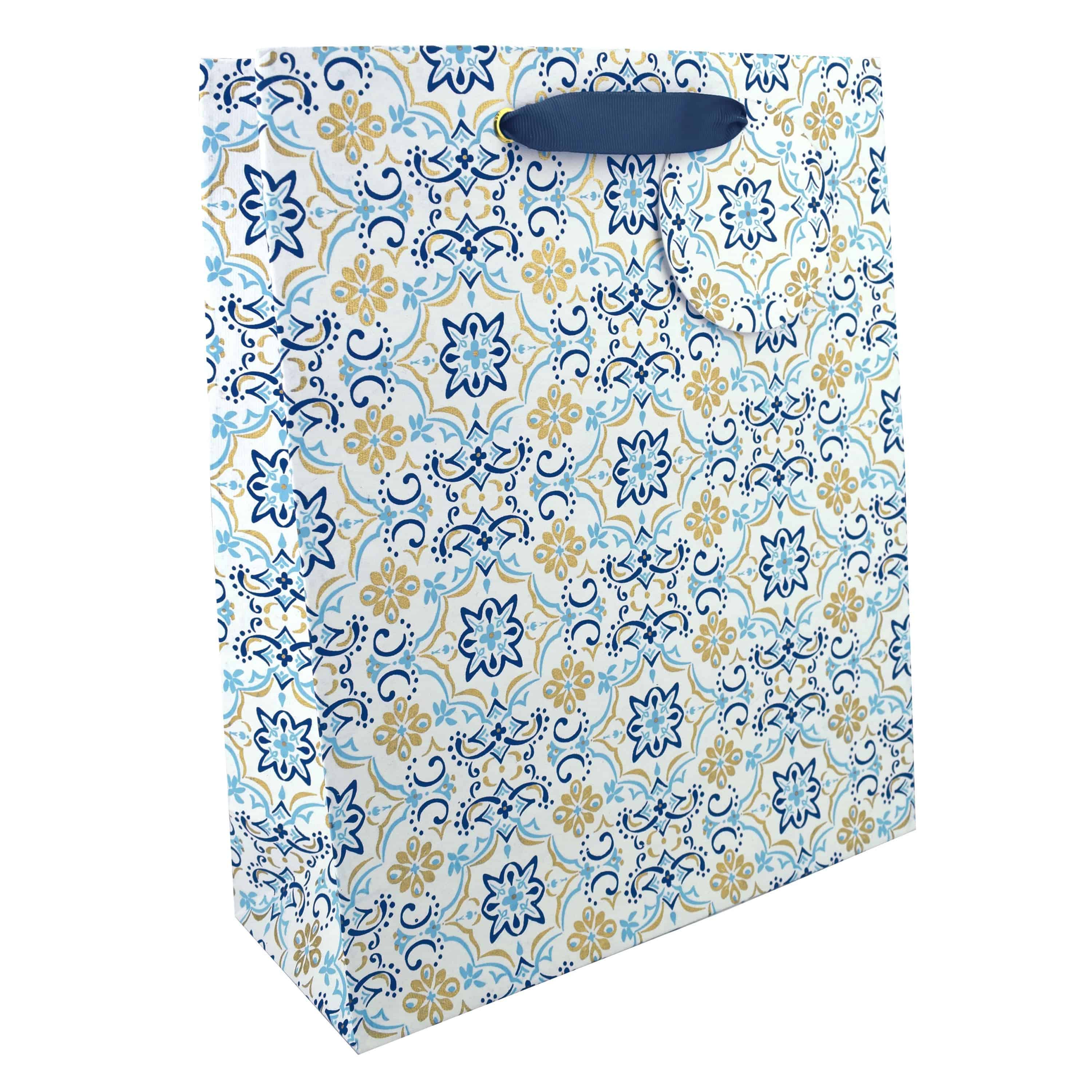 Large boho blue gift bag by Love Vivid with stylish patterns, perfect for gifting occasions.